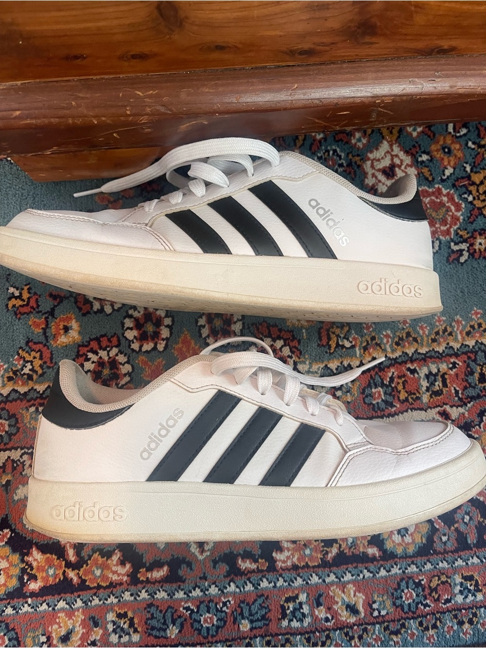 Adidas Women’s 8.5 White Sneakers with Black Three Stripes